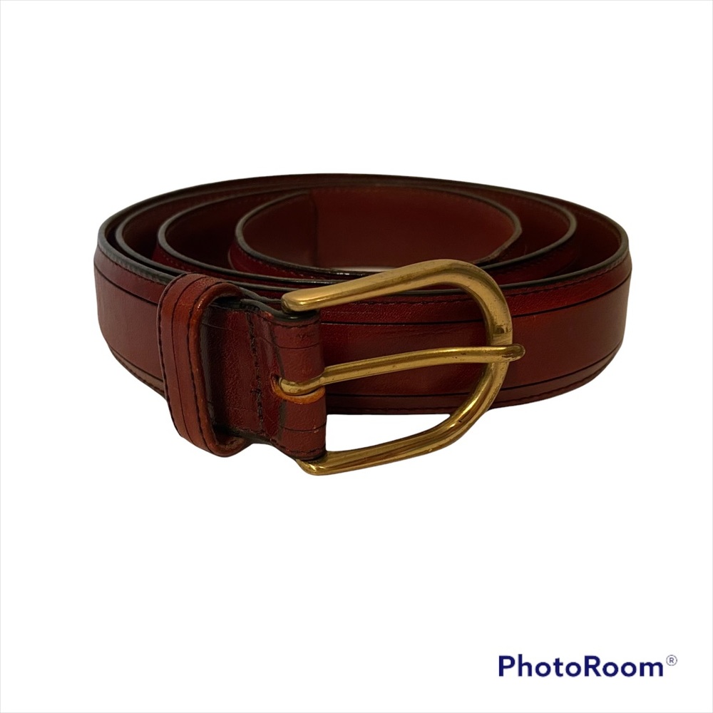 BRIGHTON MENS BELT CLUB HARNESS BROWN COWHIDE ON GLOVE LEATHER SIZE 42 BRASS